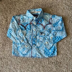 Cowboy hardware shirt baby boy 6m blue‎ paisley pearl snap western rodeo cowboy